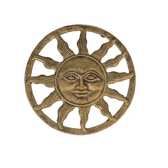 Cast Iron Sun Face Trivet – Distressed Gold Finish, Heat-Resistant Kitchen Decor - Picture 1 of 8